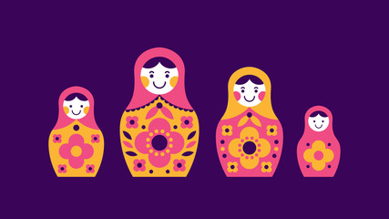 Set of matryoshka russian nesting dolls of different sizes, souvenir from Russia