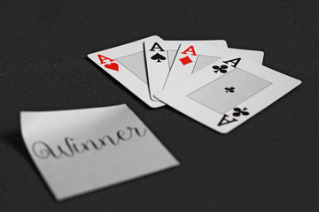 poker cards and note