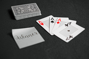 poker cards and note