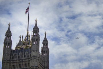 Fototapeta na wymiar London parliament tower and plane
