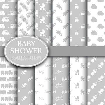 Baby Shower Toys Seamless Pattern Background Vector Cute Wallpaper Scrapbook Newborn Textile Paper Illustration.