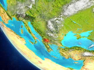 Satellite view of Macedonia in red
