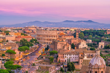 Top view of  Rome city skyline from Castel Sant'Angelo - obrazy, fototapety, plakaty