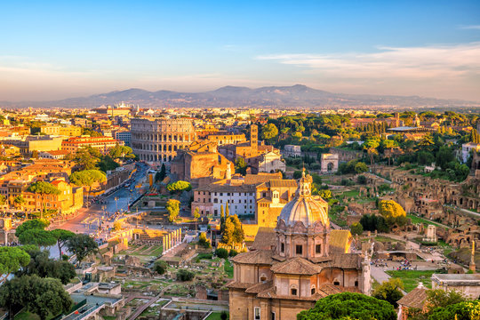 Fototapeta Top view of  Rome city skyline from Castel Sant'Angelo