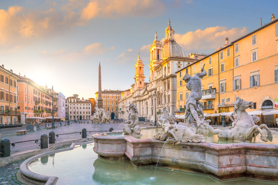 Fototapeta Fountain of Neptune on Piazza Navona, Rome, Italy