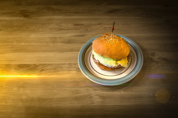 Very tasty burger with a juicy meatball