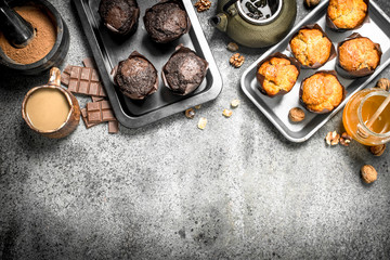 Chocolate and fruit muffins.