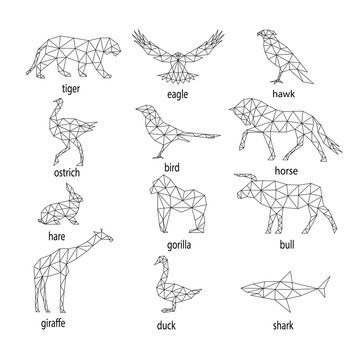 set of abstract animal silhouettes from polygons.