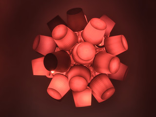 Artistic virus-like red lamp