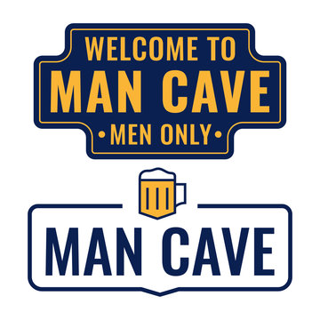 Man cave. Badge, icon, logo, signboard. Vector set illustrations on white background.