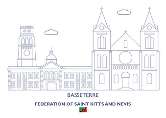 Naklejka premium Basseterre Linear City Skyline, Federation of Saint Kitts and Nevis