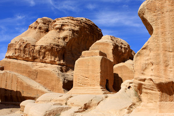 Rock formations in the nabatean city of Petra in Jordan