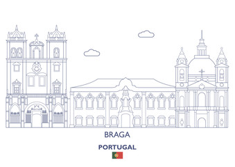 Fototapeta premium Braga Linear City Skyline, Portugal