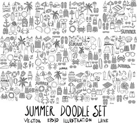 Set of Summer illustration Hand drawn doodle Sketch line vector scribble eps10