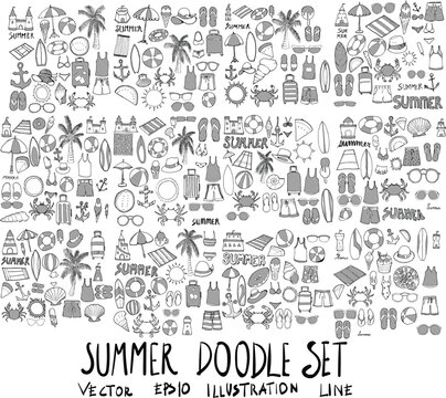 Set of Summer illustration Hand drawn doodle Sketch line vector scribble eps10