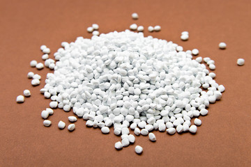 Plastic pellets. White Colorant for plastics. Plastic Raw material