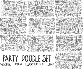 Set of Party illustration Hand drawn doodle Sketch line vector scribble eps10 - obrazy, fototapety, plakaty