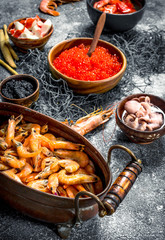 Different fresh seafood.