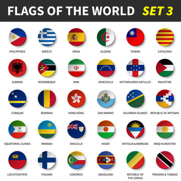 All flags of the world set 3 . Circle and concave design