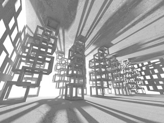 Dark concrete empty room. Modern architecture design