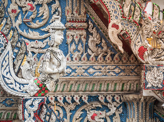 Obraz premium Colorful of sculpture angle doll in thai temple, Thailand. Generally in Thailand, any kinds of decorated in Buddhist church, etc. they are public domain of Buddhism