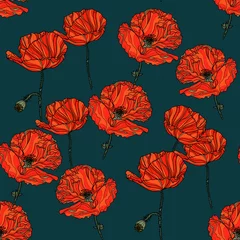 Papier peint Coquelicots Motif floral sans couture avec des fleurs de pavot.
