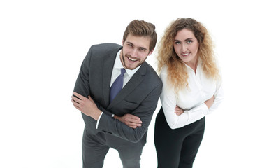 two smiling employee isolated on white