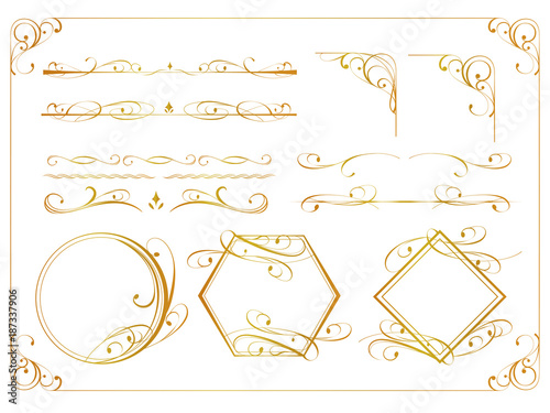 金のアンティーク飾り罫セット Wall Mural Wallpaper Murals Risings