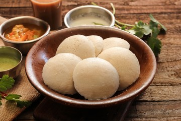 Idli with sambar chutney - South Indian breakfast made of lentil and rice