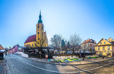 Fototapeta premium Samobor panorama scenic view. / Amazing panorama of old town Samobor in Northern Croatia, traditional baroque architecture.