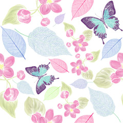 seamless  floral pattern with bbutterfly