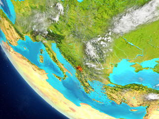 Satellite view of Kosovo in red