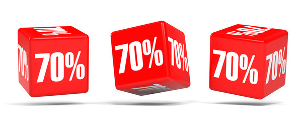 Seventy percent off. Discount 70 %. Red cubes.