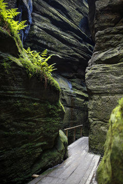 narrow path in Adrspach- beautiful rocky town in Sudety, Czech Republic