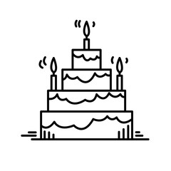 Line icons birthday cake Party celebration Birthday, holiday, Christmas and New Year.