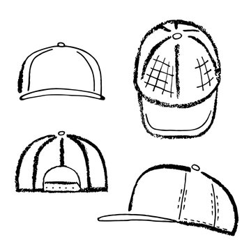 Baseball, tennis, rap cap outlined template