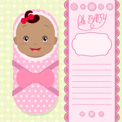 Invitation background with a cute baby, lettering, decorative scrapbook elements and space for text.