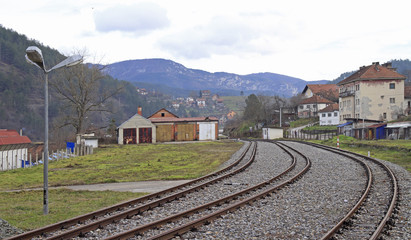 Fototapeta na wymiar railroad in city Visegrad, Bosnia and Herzegovina