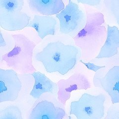 Delicate floral pattern. Blue silky watercolor seamless pattern. Trending watercolor abstract background 240. Hand Painted Art Print. Flowers Repeating Pattern.