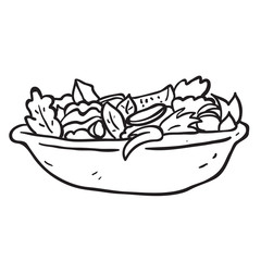 freehand drawn black and white cartoon salad