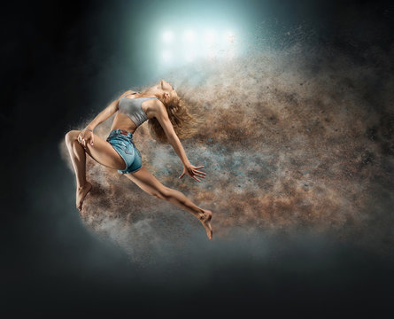 One person,  dancer, woman in dynamic beautiful action figure un