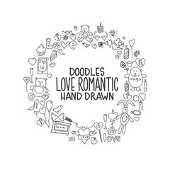 Hand drawn love doodle icons vector illustration.