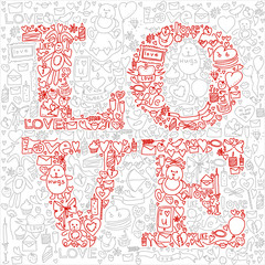 Hand drawn love doodle icons vector illustration.