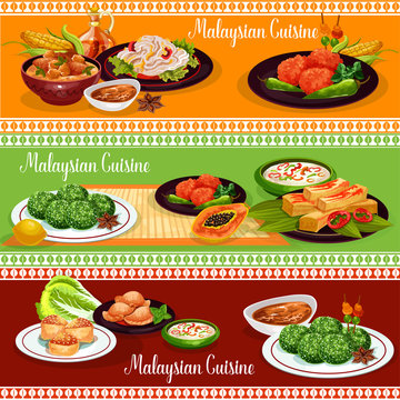Malaysian restaurant banner with exotic dishes