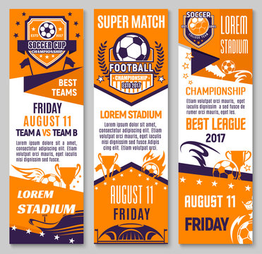 Soccer championship match banner of football sport