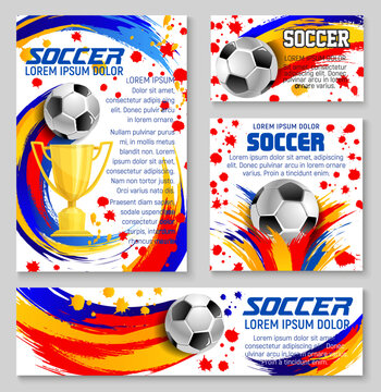 Soccer ball with football winner cup banner design
