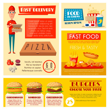 Fast food restaurant banner with meal and drink