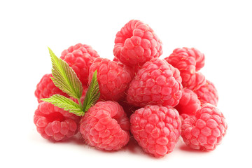 Ripe raspberries isolated on white background