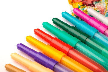 Childden color pens and drawing creativity background