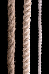 Three ropes of different thickness and material